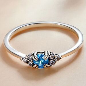 Sterling Silver Promise Ring Simulated Blue Topaz Cubic Zirconia Size 6.75